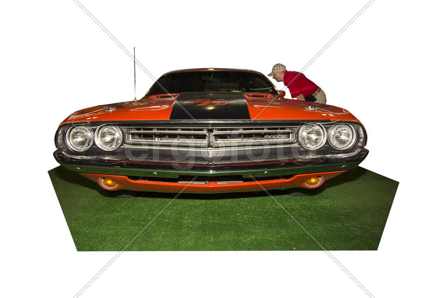 Искусство вечно. Красный автомобиль на траве