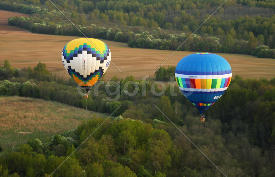 аэростаты в полете над полем