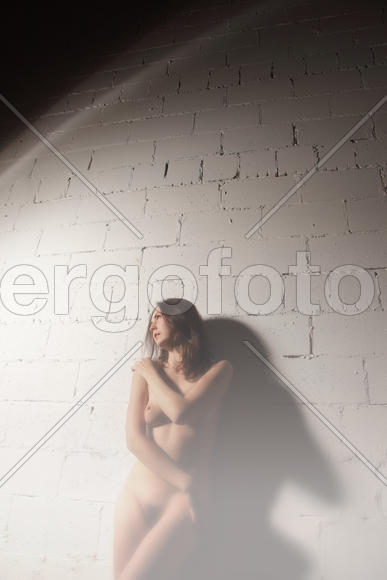 Обнажённая девушка на фоне стены