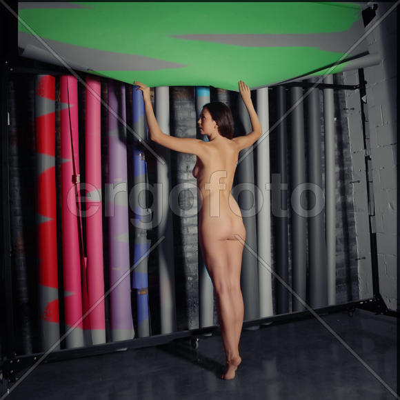Обнажённая девушка в фотостудии