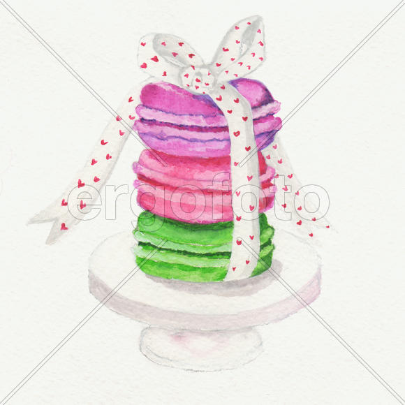 Миндальное пирожное Макаронс (акварель)