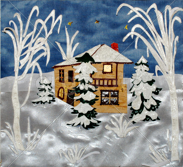 Зимний вечер - Аппликация в стиле пэчворк (без рамы)
