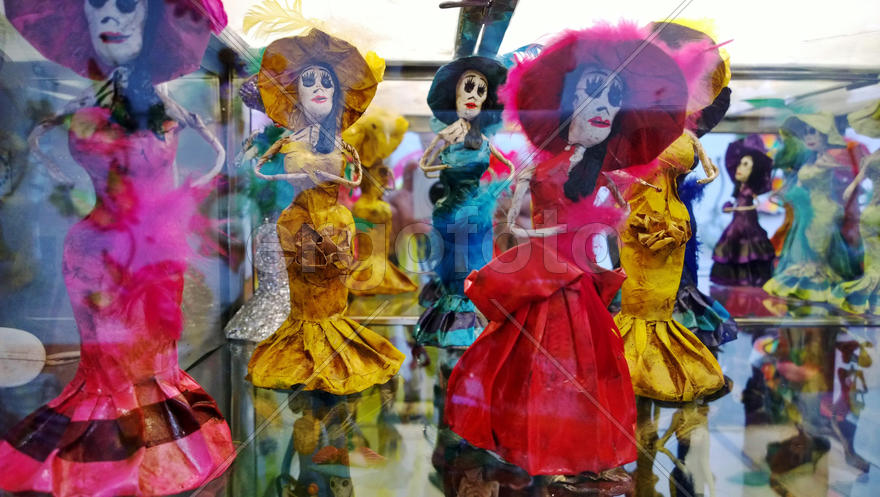 Traditional Mexican dead dolls. Cult of the death