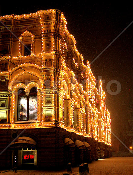 Ночная иллюминация новогодней Москвы