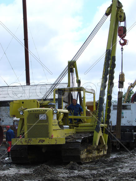 Sakhalin, Russia - 12 November 2014: Catarpillar with the crane. Equipment for construction works
