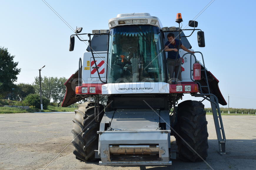 Russia, Poltavskaya village - September 6, 2015: Combine harvesters Torum. Agricultural machinery