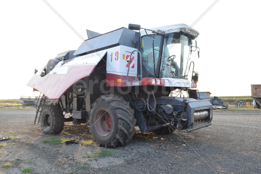 Russia, Poltavskaya village - September 6, 2015: Combine harvesters Torum. Agricultural machinery