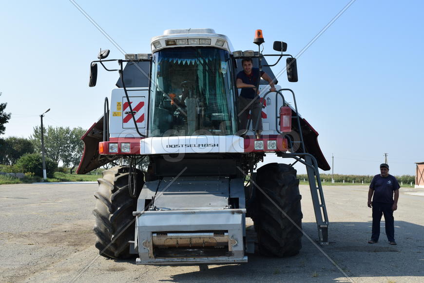 Russia, Poltavskaya village - September 6, 2015: Combine harvesters Torum. Agricultural machinery