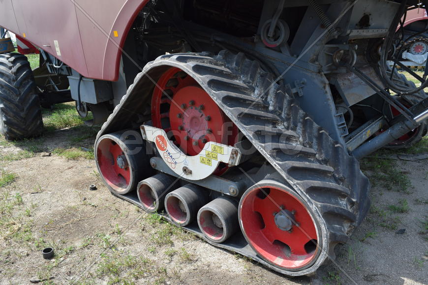 Russia, Poltavskaya village - September 6, 2015: Combine harvesters Torum. Agricultural machinery