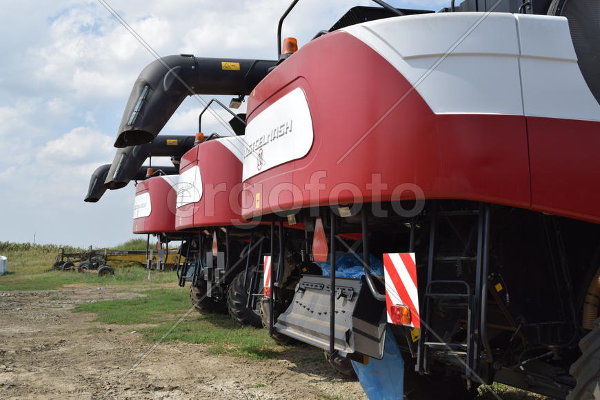 Russia, Poltavskaya village - September 6, 2015: Combine harvesters Torum. Agricultural machinery