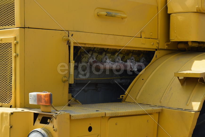 Russia, Temryuk - 15 July 2015: Tractor, standing in a row. Agricultural machinery. Parking of agric