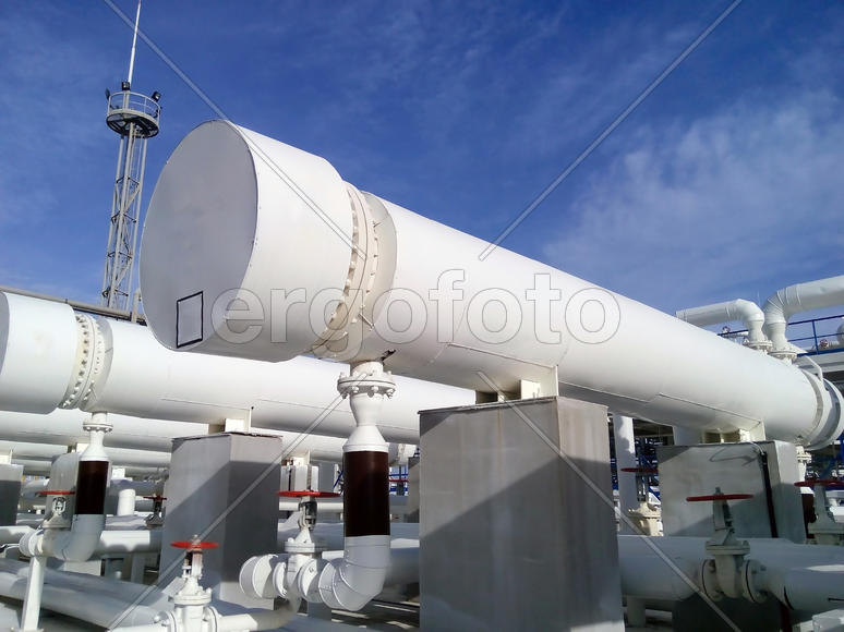 Heat exchangers in a refinery. The equipment for oil refining