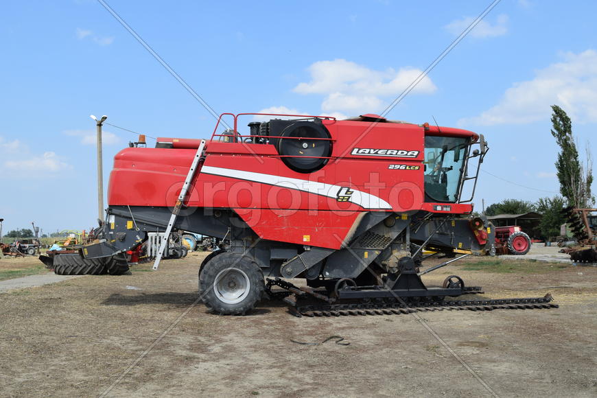 Russia, Poltavskaya village - September 6, 2015: Combine harvesters Torum. Agricultural machinery