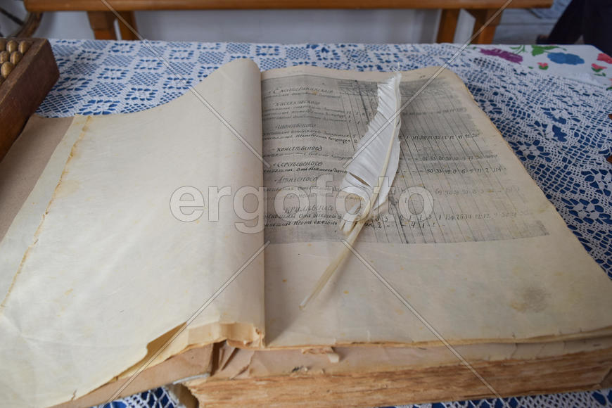 Старая книга и гусиное перо бухгалтера.