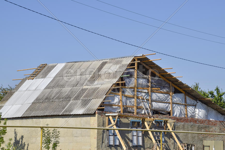 Roof of the house under construction. Construction of a private house.