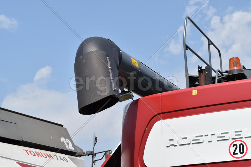 Russia, Poltavskaya village - September 6, 2015: Combine harvesters Torum. Agricultural machinery