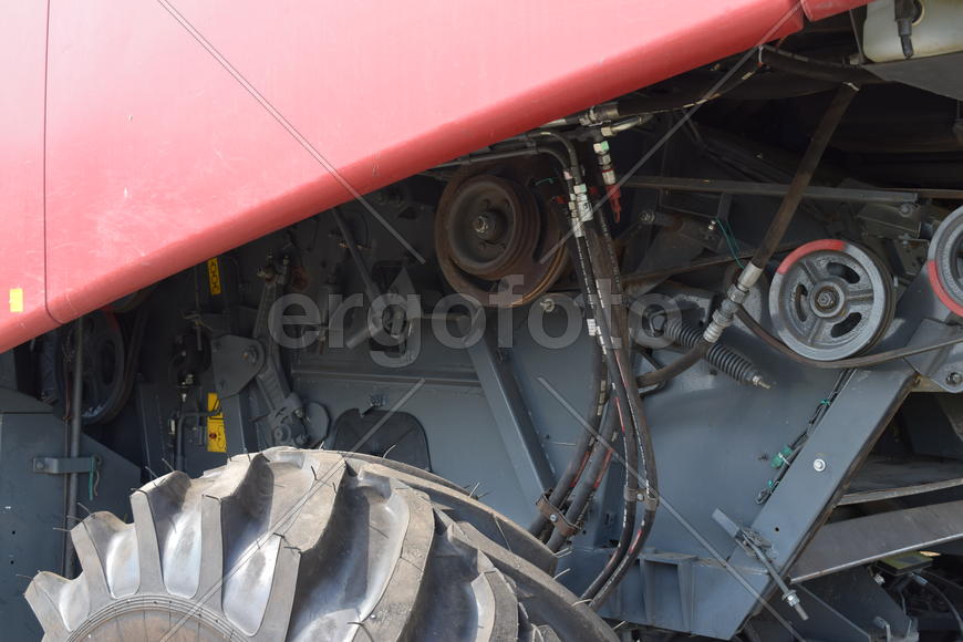 Russia, Poltavskaya village - September 6, 2015: Combine harvesters Torum. Agricultural machinery