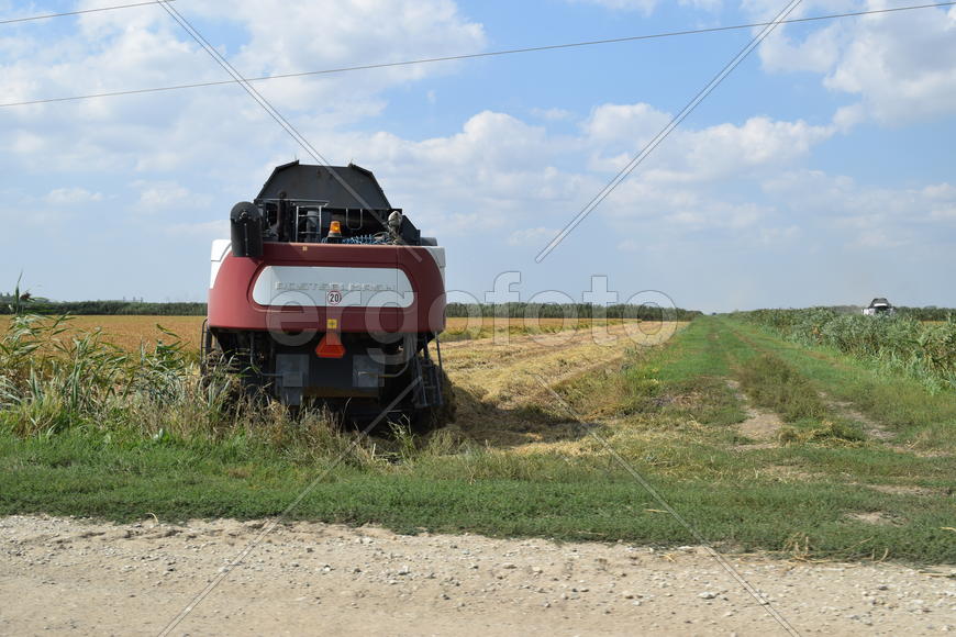 Russia, Poltavskaya village - September 6, 2015: Combine harvesters Torum. Agricultural machinery