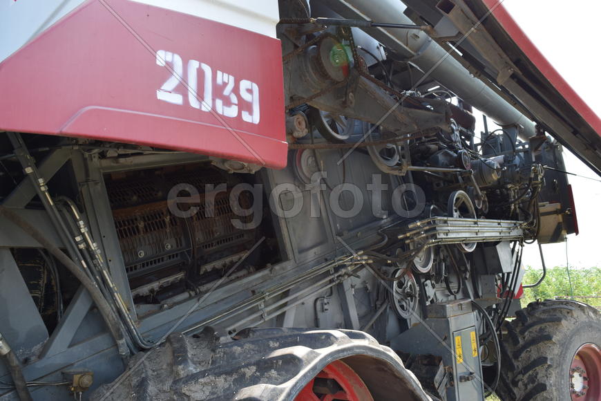 Russia, Poltavskaya village - September 6, 2015: Combine harvesters Torum. Agricultural machinery
