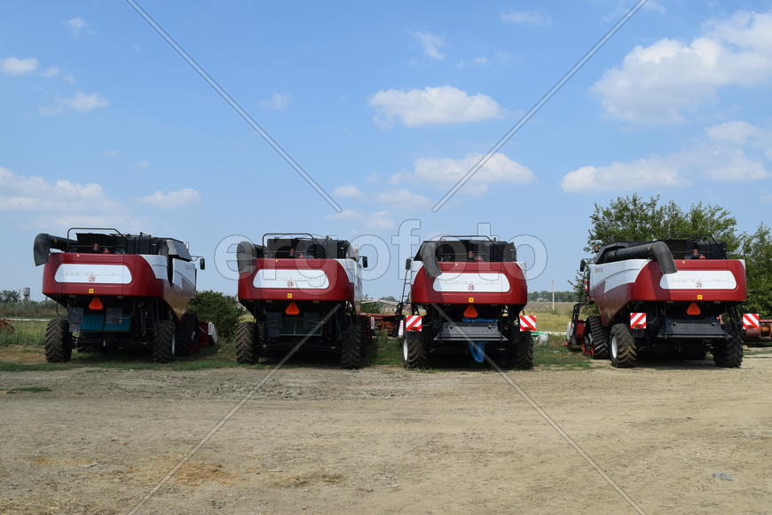 Russia, Poltavskaya village - September 6, 2015: Combine harvesters Torum. Agricultural machinery