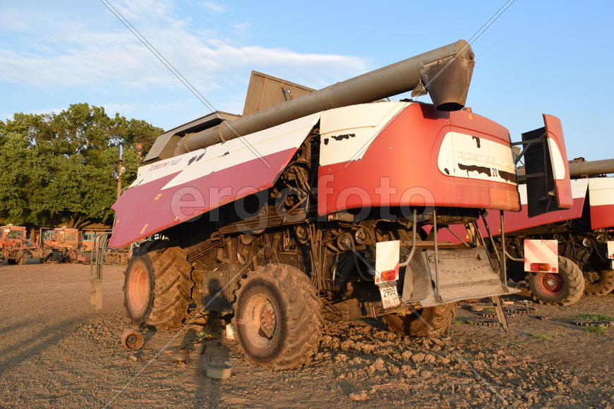 Russia, Poltavskaya village - September 6, 2015: Combine harvesters Torum. Agricultural machinery