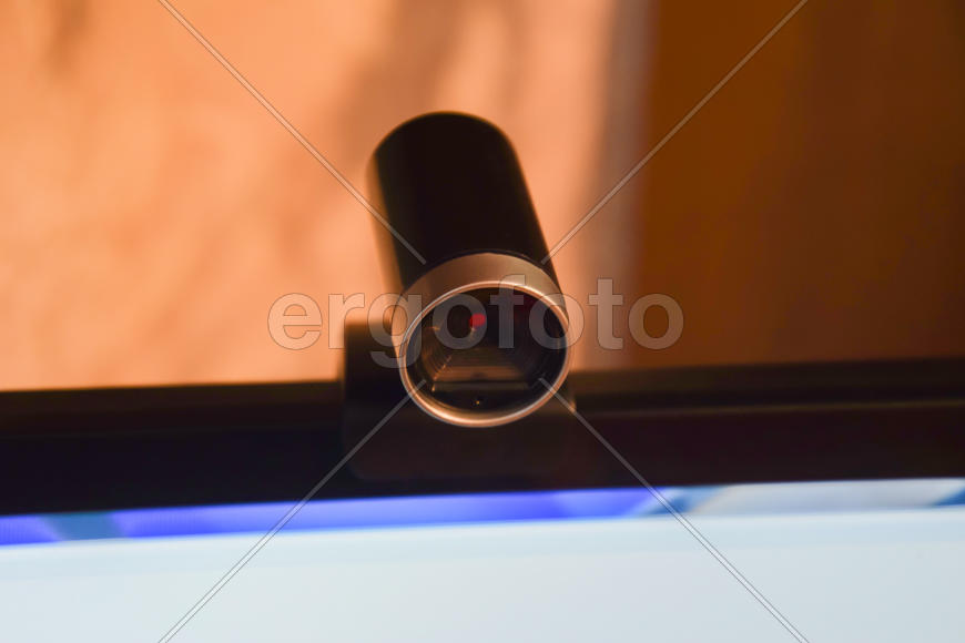 Web camera, attached to the monitor. Equipment for video