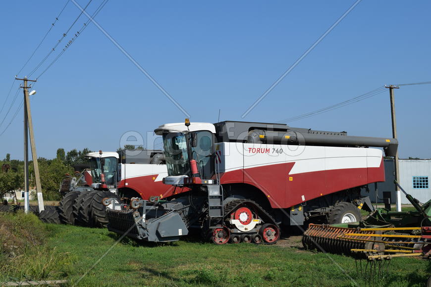Russia, Poltavskaya village - September 6, 2015: Combine harvesters Torum. Agricultural machinery