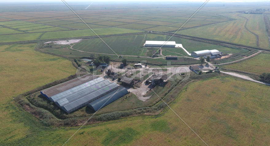 Top view of the hangars. Hangar of galvanized metal sheets for the storage of agricultural products 