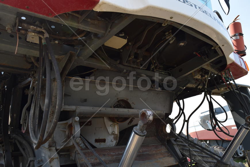 Russia, Poltavskaya village - September 6, 2015: Combine harvesters Torum. Agricultural machinery