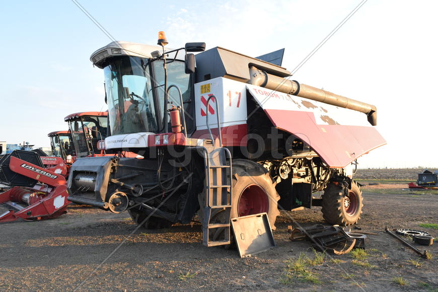 Russia, Poltavskaya village - September 6, 2015: Combine harvesters Torum. Agricultural machinery
