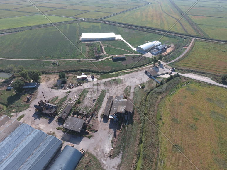 Top view of the hangars. Hangar of galvanized metal sheets for the storage of agricultural products 