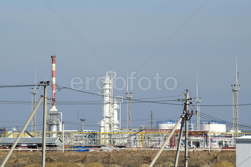 Distillation columns, pipes and other equipment furnaces refinery. The oil refinery. Equipment