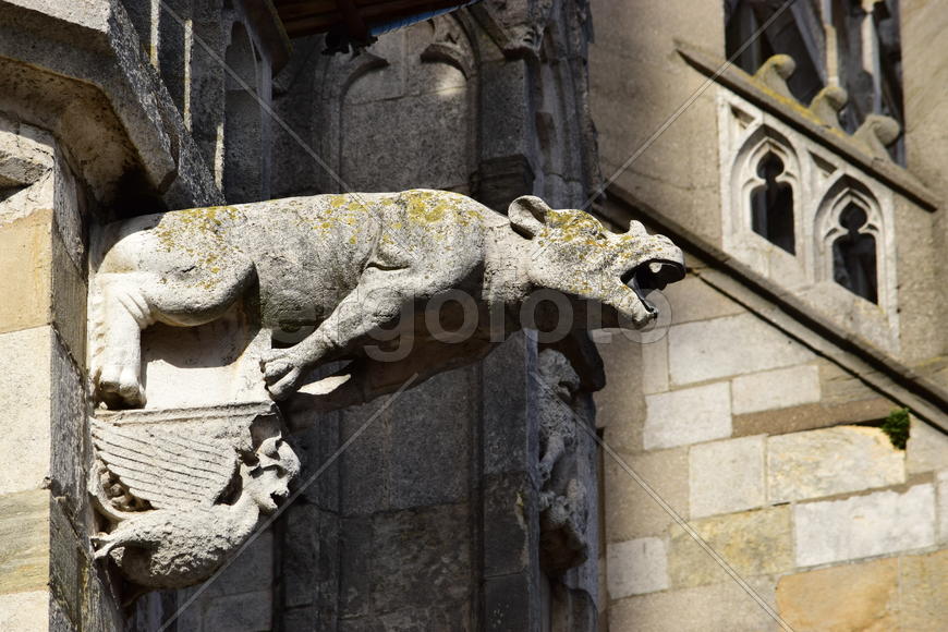 Германия - город Регенсбург. Скульптуры и украшения на фасаде здания 
