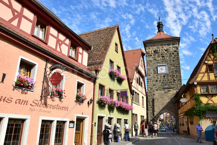 Исторический город Ротенбург в Баварии. Жилые дома 