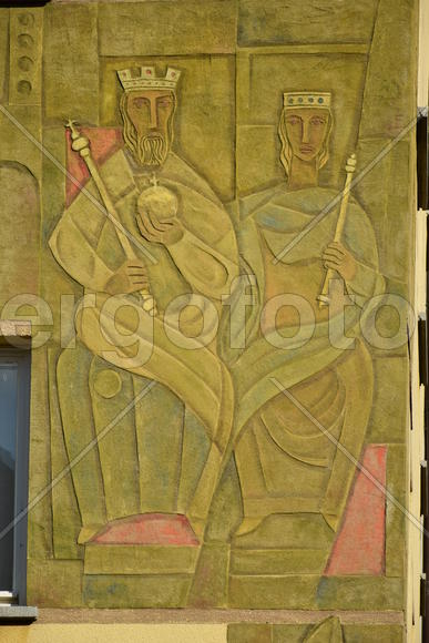 Германия - город Бамберг. Фреска на фасаде здания 