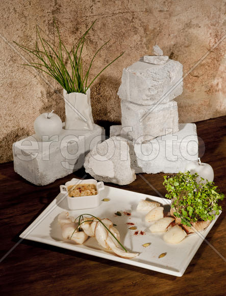 White still life with fish