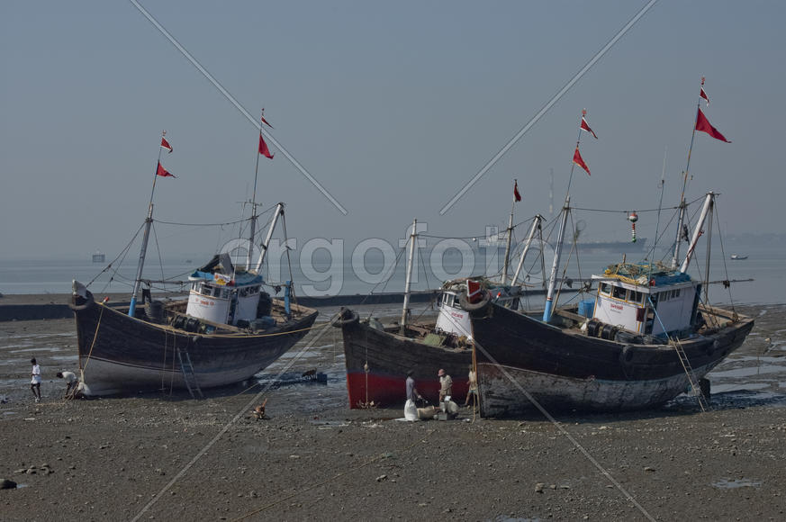 Fishermen painted barges on Elephant Island