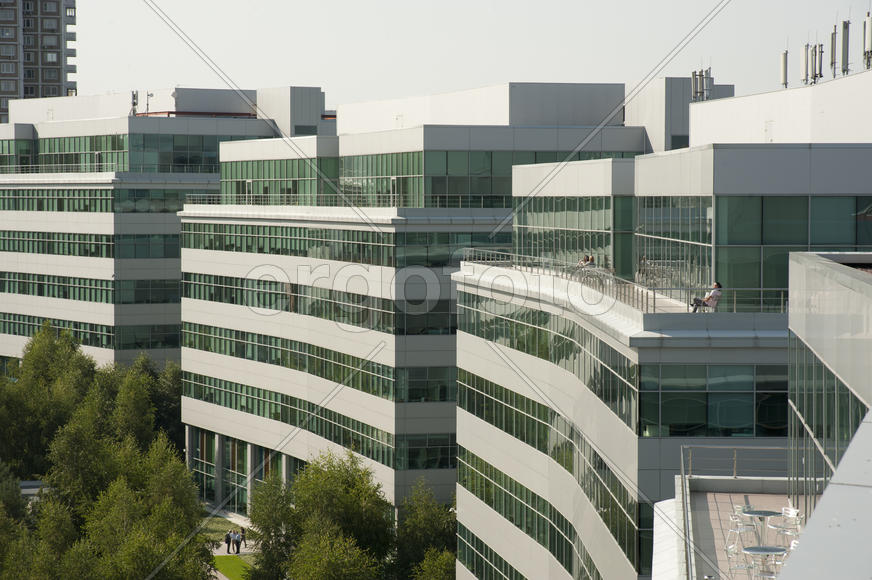 Office building lit by the sun