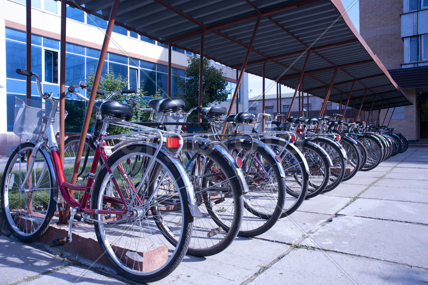 Bicycles employees of scientific institutions in the parking lot