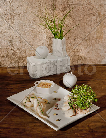 White still life with fish