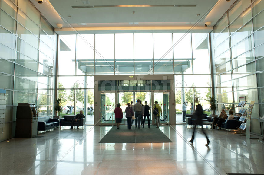 Employees out of the office center