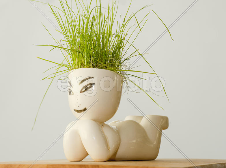 Figure with grass on his head
