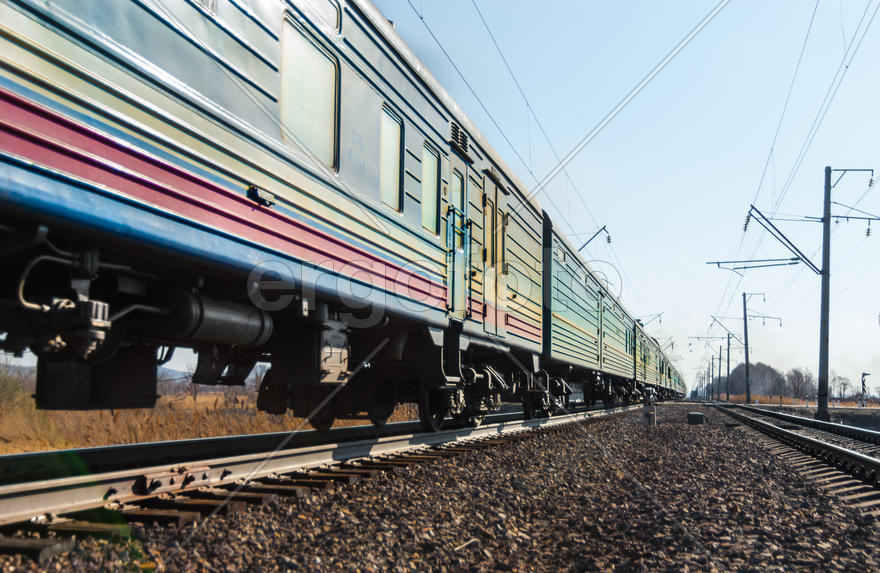 Slowly moving train with many cars