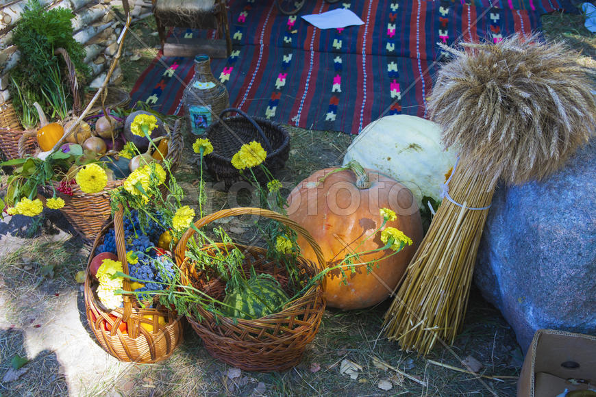 Skilled handicrafts. Fruits and vegetables at the fair