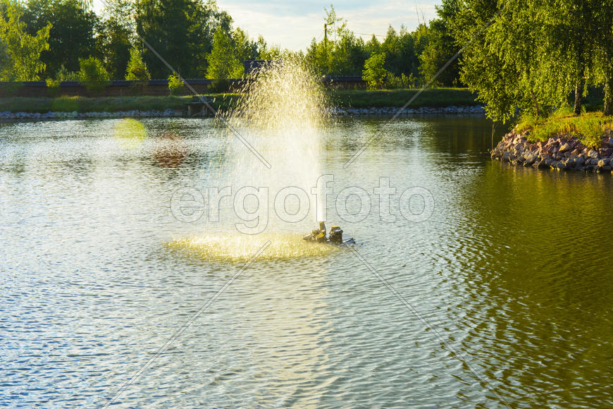 The fountain on the lake. Family fun and fishing