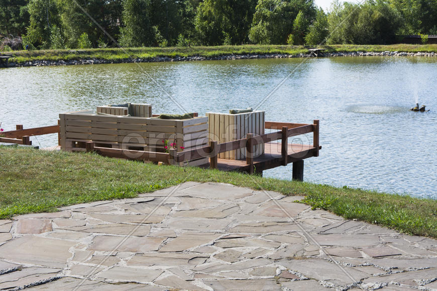 The bridge for recreation and fishing on a private lake.