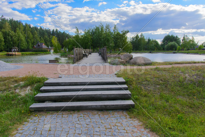 Island with a bridge on a private lake
