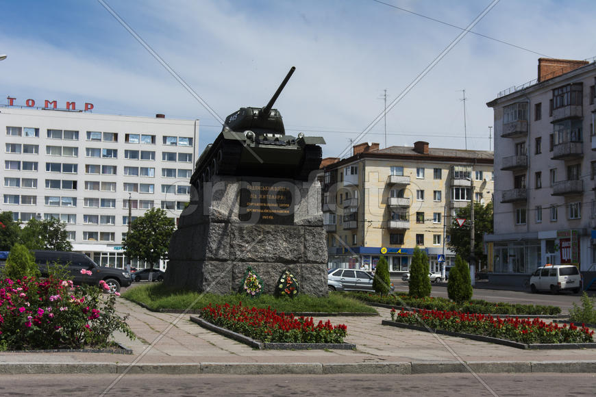 Monument "Tank-winner" in Victory Square in Zhytomyr, Ukraine
