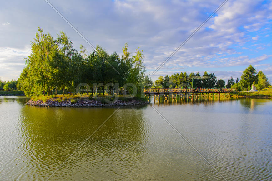 Island with a bridge on a private lake