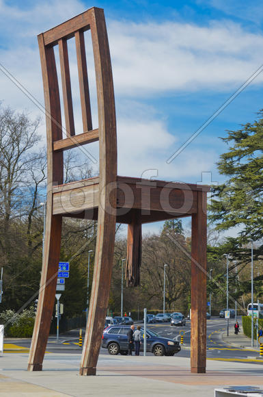 Broken chair was installed on the Place des Nations in Geneva